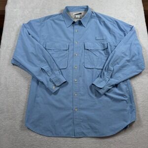 ExOfficio Insect Shield Fishing Shirt Men XL Blue Cotton Front Pockets Button Up